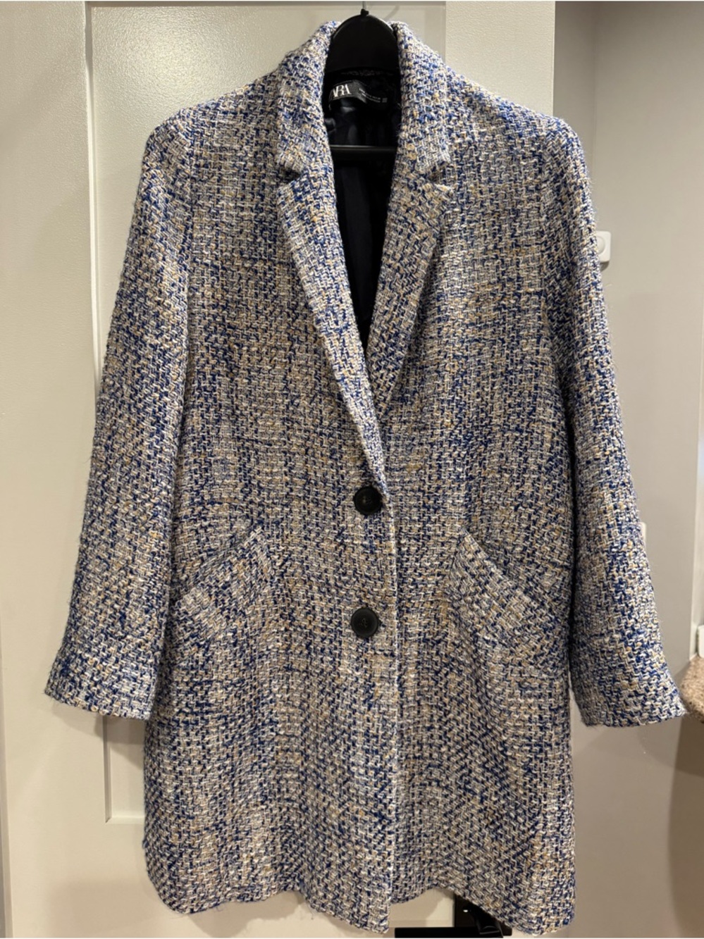 Zara Blue and Beige Tweed Coat